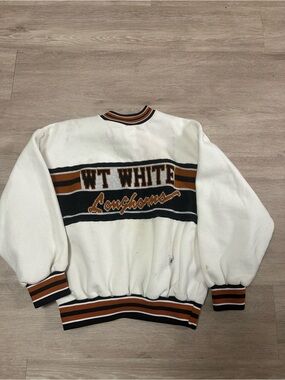 **VINTAGE** WT White Longhorns White & Brown Striped Crewneck Sweater sz M